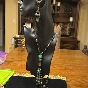 CHICOS ARIELLE TASSEL LONG NECKLACE AND EARRINGS